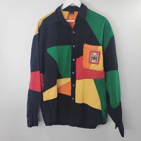 Wicked Other - Vintage 80s Wicked Spirits of Peace Hip Hop Patchwork Denim Button Up